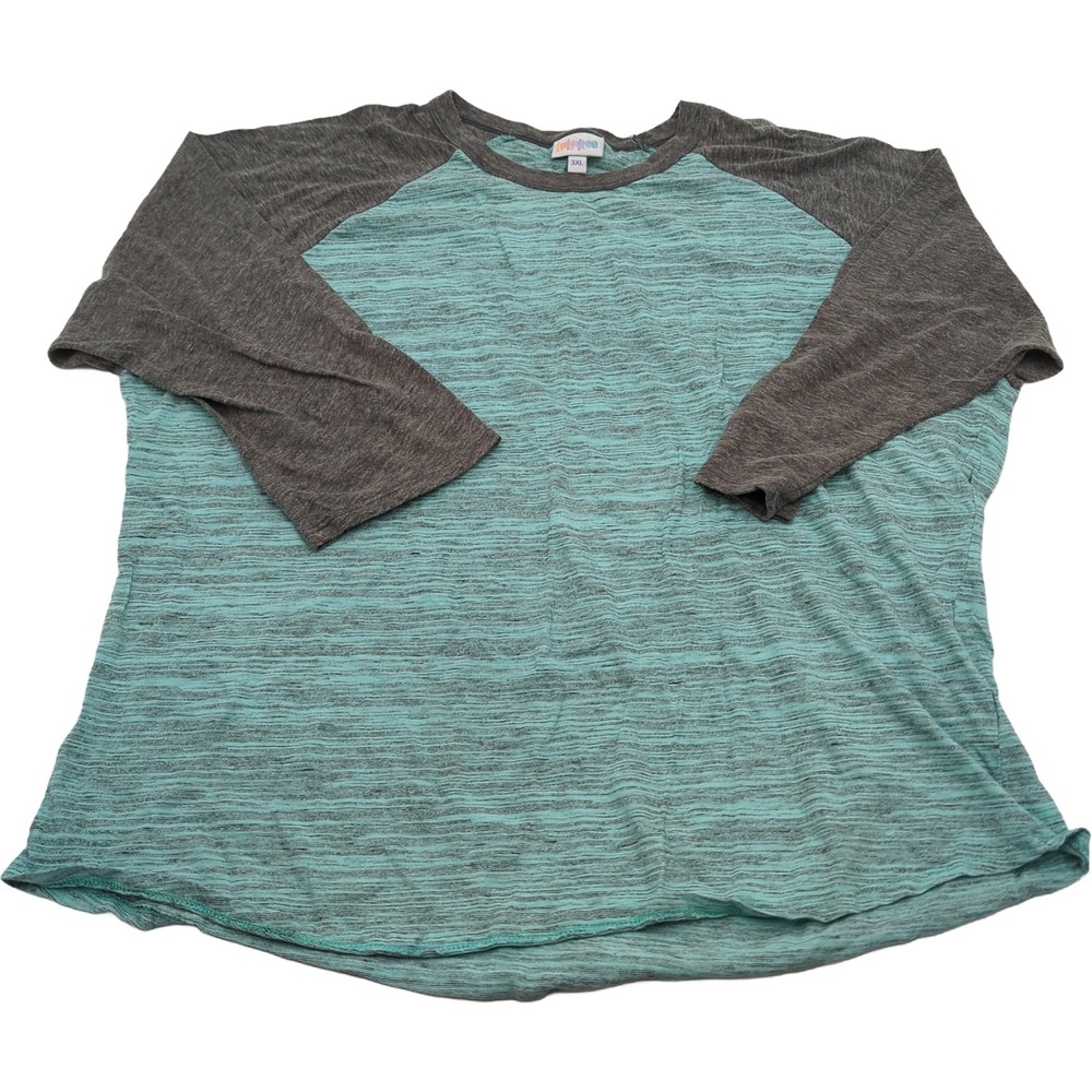 LuLaRoe Randy Baseball Tee 3XL Teal Gray Space Dye Raglan 3/4 Sleeve Shirt